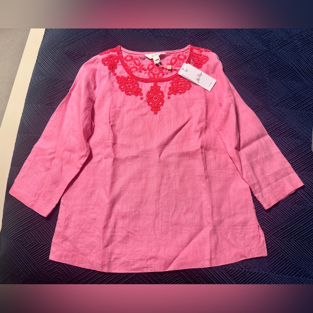 Lilly Pulitzer NWT Sz 0 Elyn Beaded 3/4 Sleeve Top
